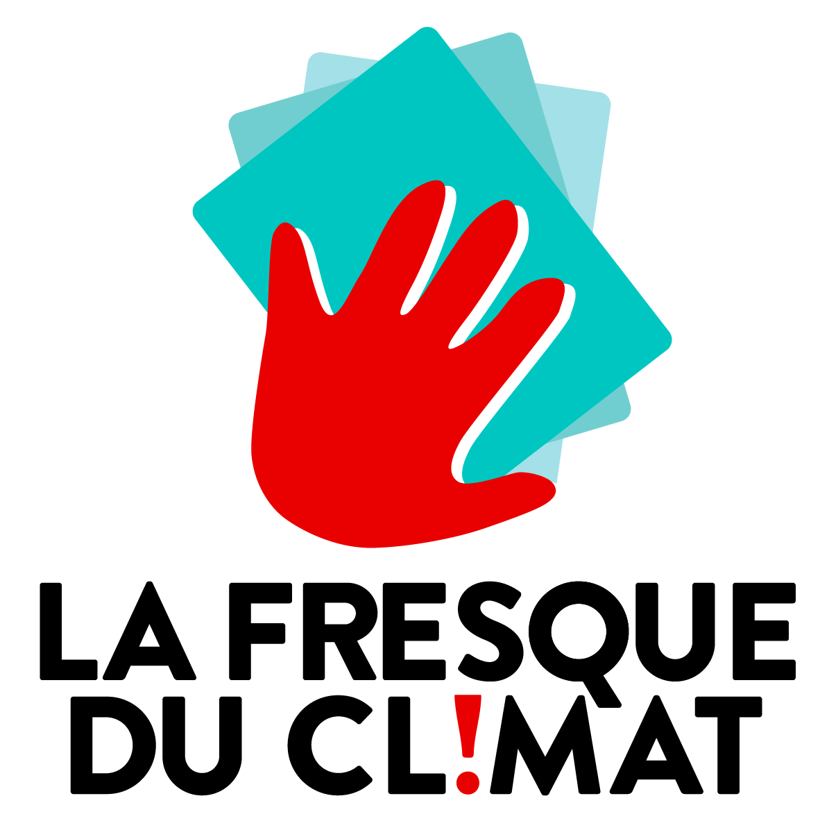 Logo de la fresque du climat représentant une main rouge avec des cartes bleu.